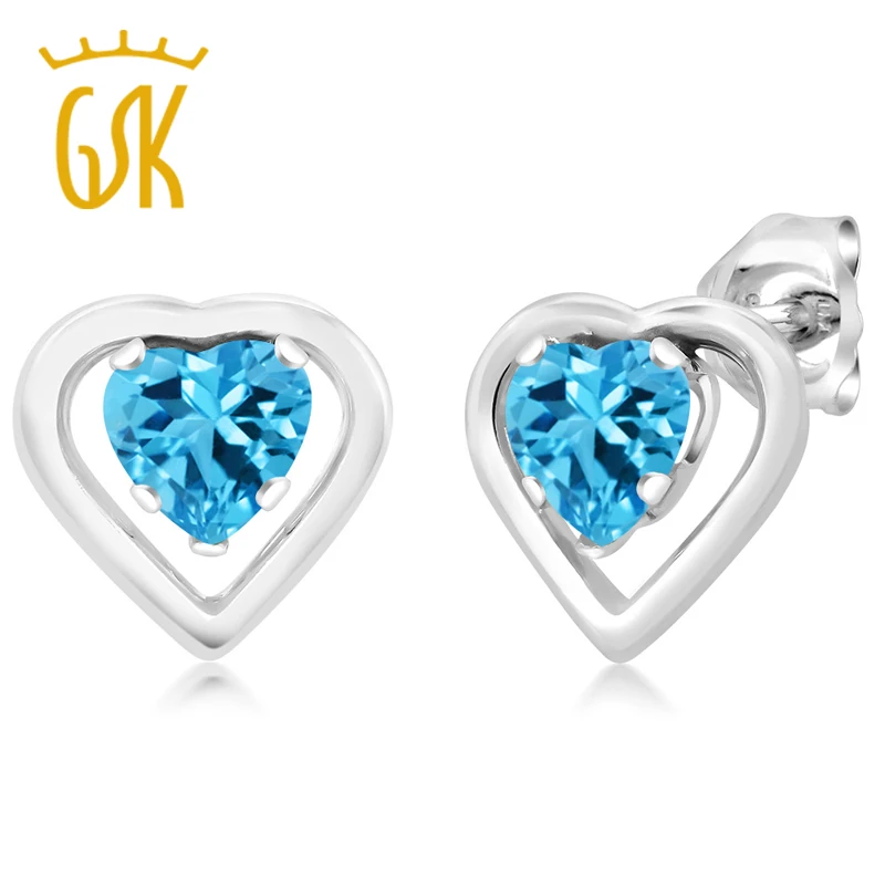 Topaz Earrings GemStoneKing 0.66 Ct Heart Shape Natural Blue Topaz 925 Sterling Silver 5 prong