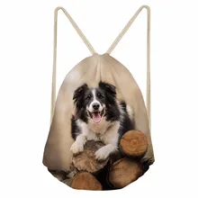 Для женщин Для мужчин мешки Drawstring 3D прекрасные собаки Бордер-колли принтом для мальчиков и девочек Мягкая хранения рюкзаки школьные студент Bookbag удар карман