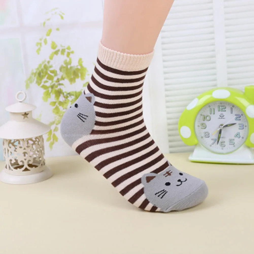 Fashion Cartoon Socks Women Cat Footprints 3D Animals Style Striped