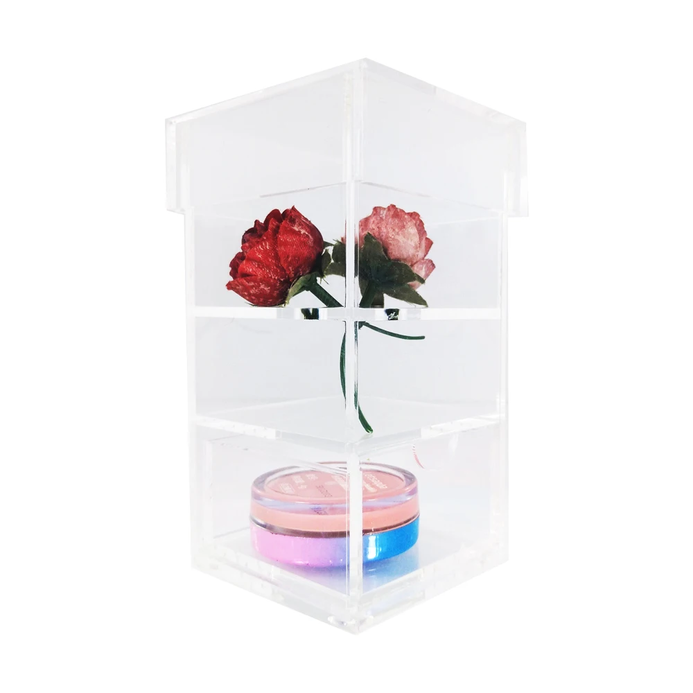 

Flower Box Acrylic Rose Case Valentine's Day Gift For Girlfriend MakeUp Storage Case With Drawer Without Flowers
