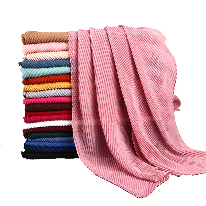 10 шт./лот женский хлопковый гофрированный шарф простой хиджаб сплошной цвет плиссированные с рюшами морщинки длинные большие шарфы хиджабы