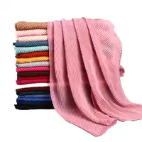 ขายส่ง 10 ชิ้น/ล็อตผู้หญิงผ้าฝ้าย Crinkle จีบผ้าพันคอ Hijab สีทึบจีบ Ruched ริ้วรอยยาวขนาดใหญ่ผ้าพันคอ Hijabs