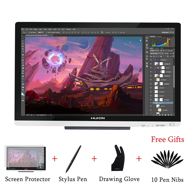 

HUION GT-220 V2 Drawing Pen Display Monitor 21.5 Inch IPS Pen Tablet Monitor with HD Screen for Win and Mac 8192 Levels