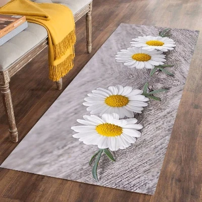 

Else Gray Floor Yellow White Daisy Flowers 3d Print Non Slip Microfiber Washable Long Runner Mats Floor Mat Rugs Hallway Carpets