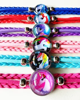 

Jiangzimei 24pcs/lot Unicorn Bracelet Handmade Leather Charm Bracelets For girl