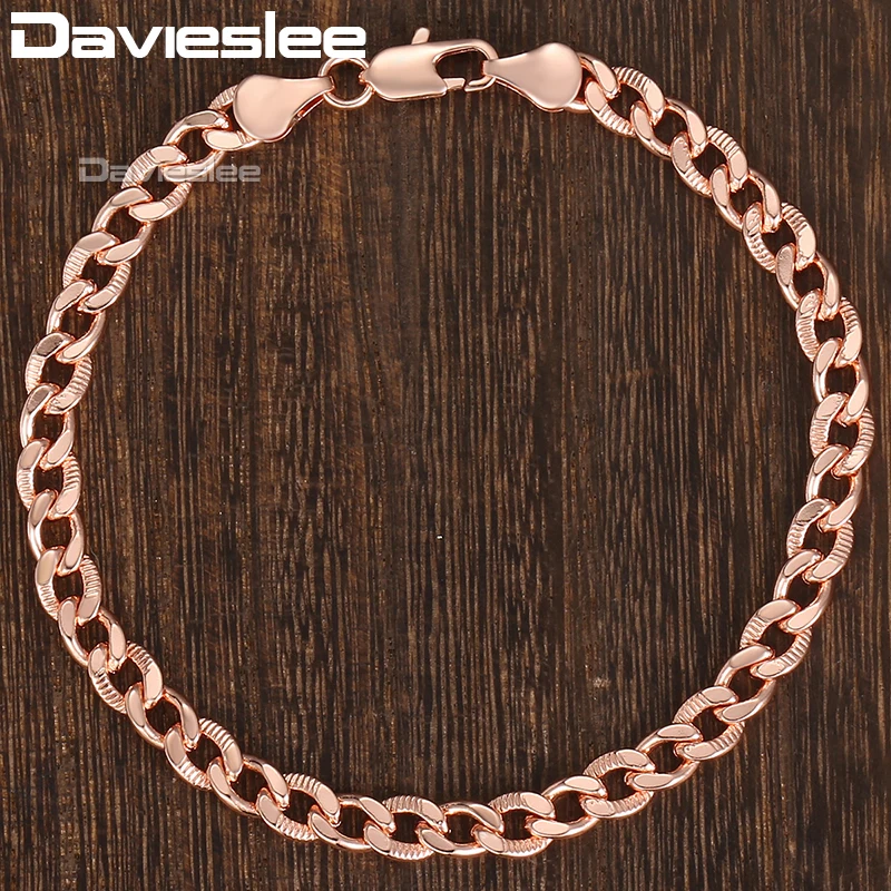 Женский браслет цепочка Davieslee желтое белое розовое золото 585 пробы 5 мм 20 см DGBM97|chain