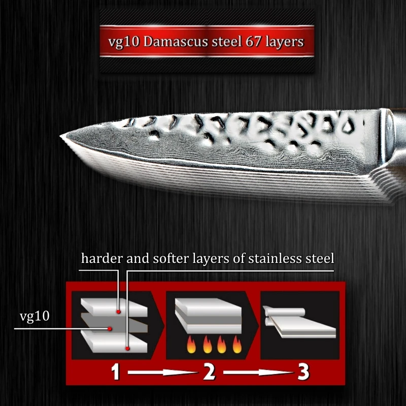 Кухня Ножи комплект одежды из 3 предметов шеф-повара нож Santoku кухонные ножи для удаления кожуры vg10 Дамаск японский нож упаковщиком профессионального ножей шеф-повара подарочная коробка