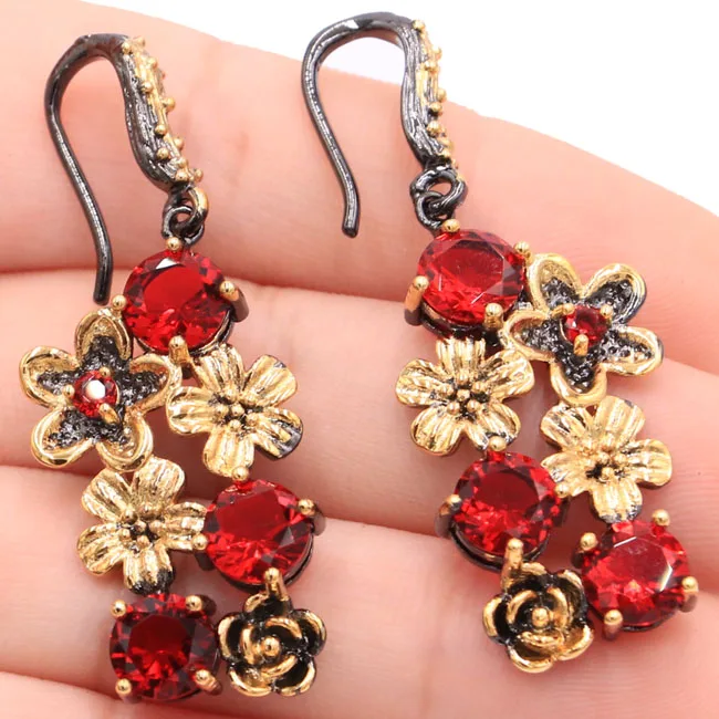 

Elegant Pink Tourmaline, CZ Woman's Wedding Engagement 925 Gold Silver Earrings 40x17mm