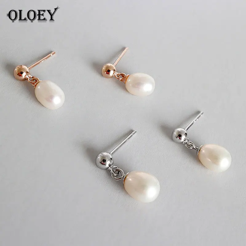 

OLOEY Elegant Teardrop Freshwater Pearl Dangle Earring for Women 100% Authentic 925 Sterling Silver Earrings Fine Jewelry YME246