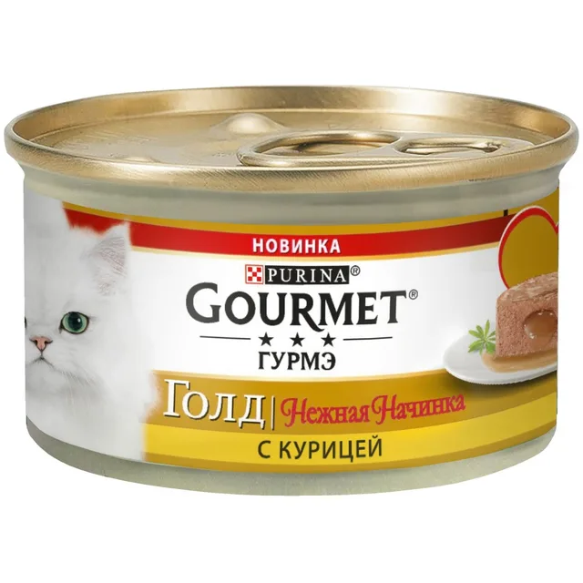 Влажный корм Gourmet Gold Нежная начинка для кошек с курицей, Банка, 12х85 г.
