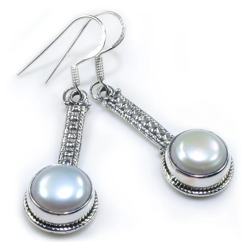 StarGems(tm) Natural River Pearl 925 Sterling Silver Earrings 1.74&quot | Украшения и аксессуары