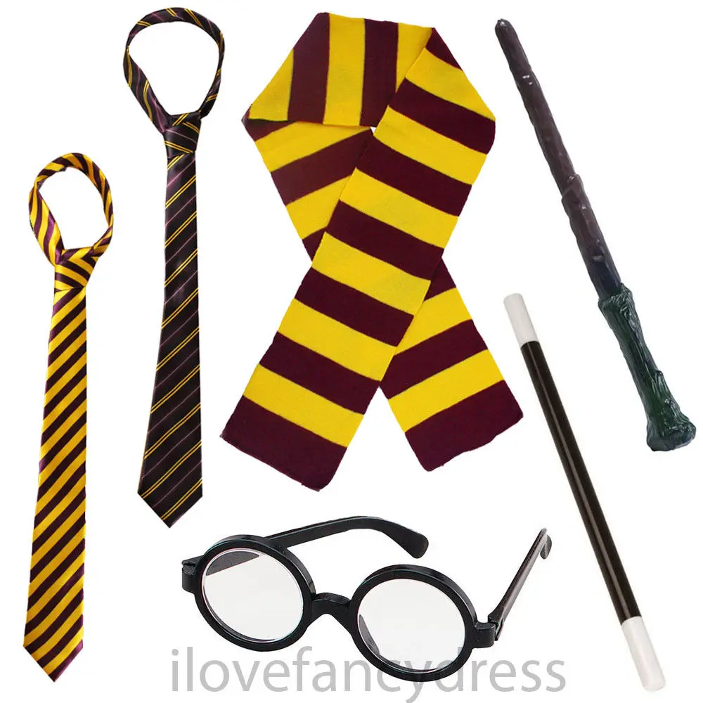 

WIZARD BOY TIE MAGIC WAND GLASSES SCARF FANCY DRESS COSTUME ACCESSORIES ADULT CHILD HARR SCHOOL BOOK WEEK POTTER