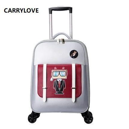 

CARRYLOVE fashion high quality For short trips 18 inch size PU Rolling Luggage Spinner brand Travel Suitcase