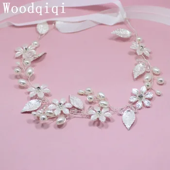

Woodqiqi Fashion Silver Handmade Pearl Bridal Wedding Headband Tiara Flower Hair Accessoy Elegant Headpiece Leaf Hairband Crown