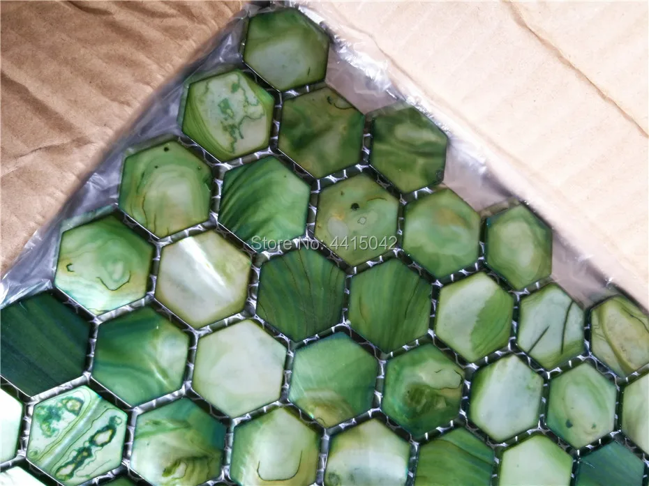 Зеленая перламутровая мозаичная плитка для украшения дома щиток и настенная плитка для ванной с шестигранным узором 1 квадратный метр/лот