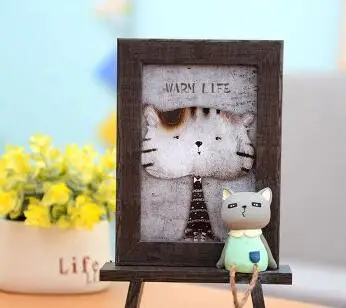 TECHOME 6 дюймов, с милым рисунком кота, рамка для фотографий с изображением милых животных из дерева для маленьких детей рамы для картин для рабочего стола рамка украшения