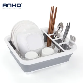 

ANHO Foldable Dish Rack Kitchen Storage Holder Drainer Bowl Tableware Plate Portable Drying Rack Home Shelf Dinnerware Organizer