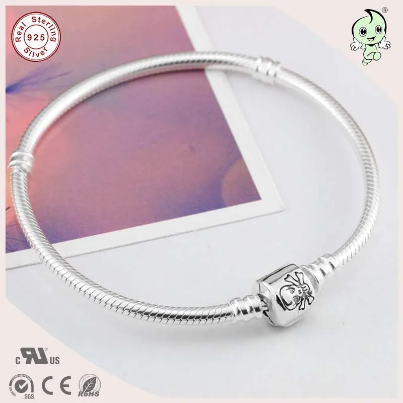 

Good Quality Cool Pirate Style 925 Real Silver Snake Chain With Skull Pattern Clasp
