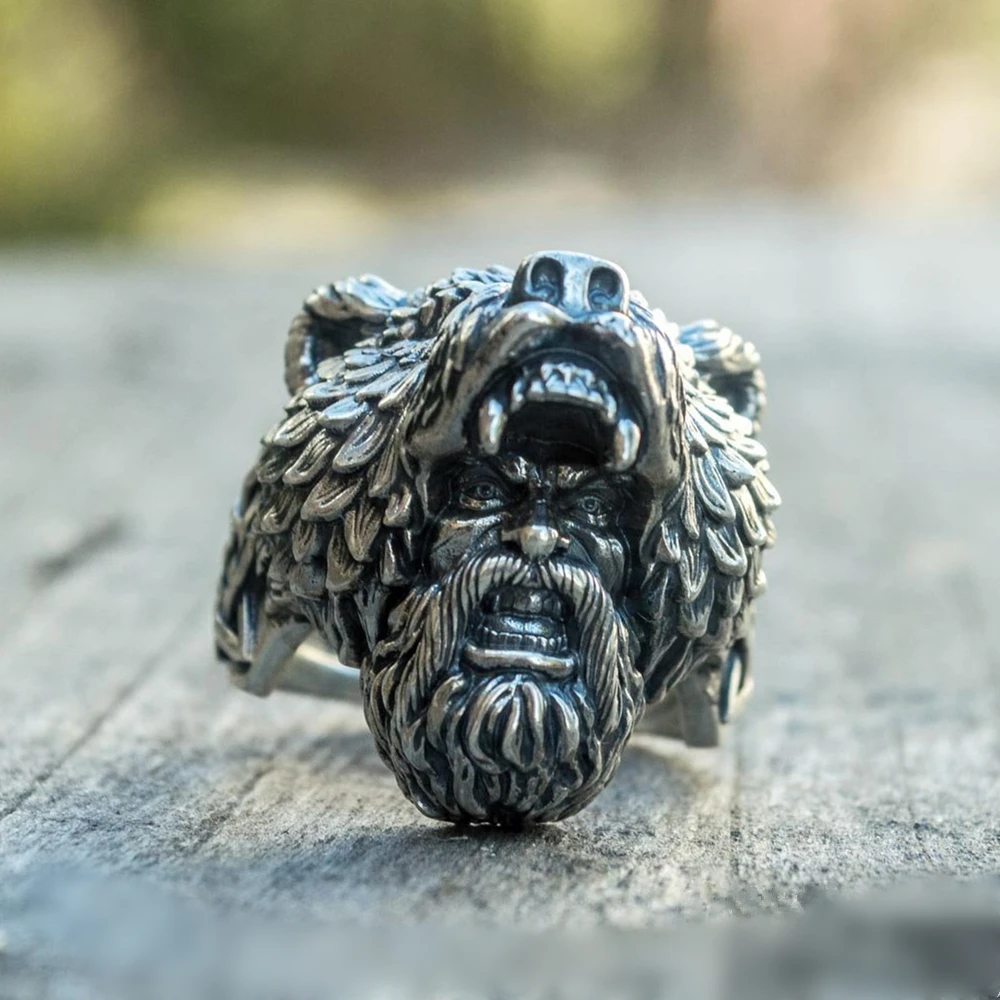 Мужские серебряные цвет Викинг медведь воин 316L нержавеющая сталь байкер кольца Винтаж Викинги Северных стран ювелирные изделия
