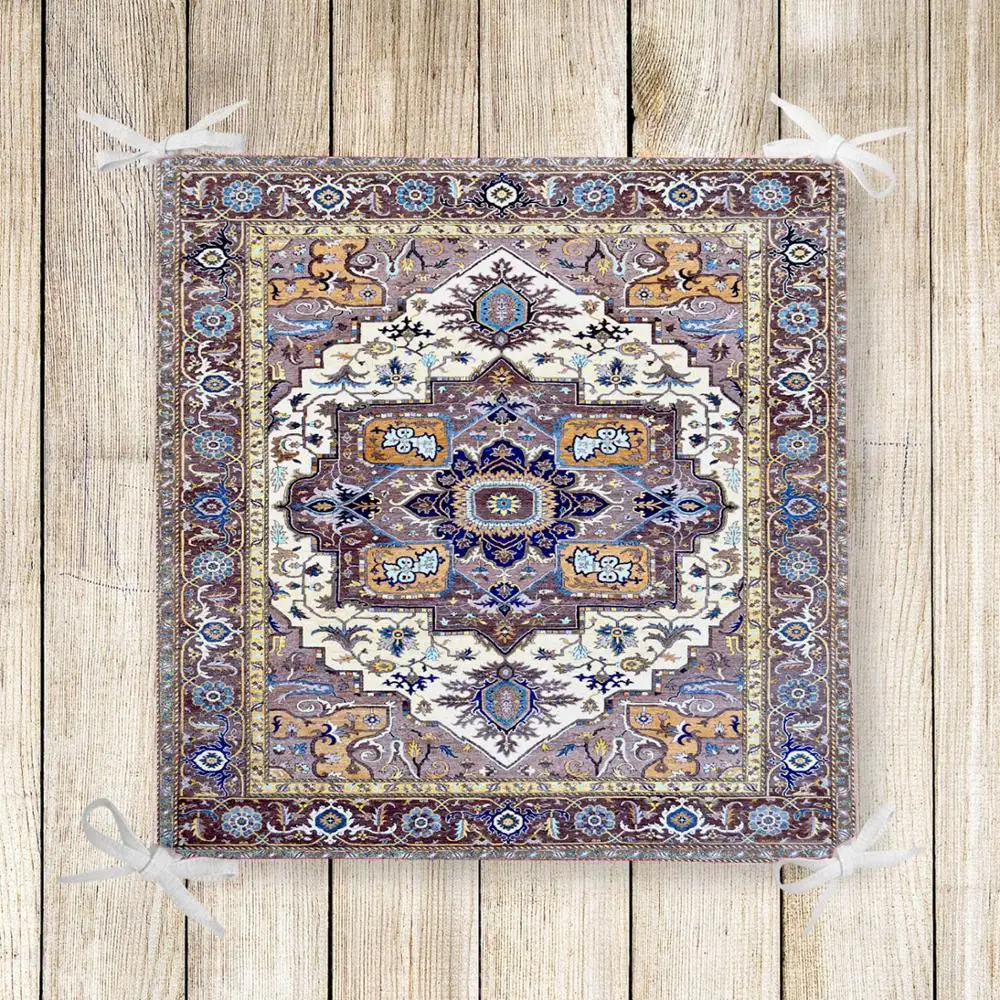 cheap Else Blue Gray Ottoman Turkish Retro 3d Print Square Chair Pad Seat Cushion Soft Memory Foam Full Lenght Ties Non Slip Washable