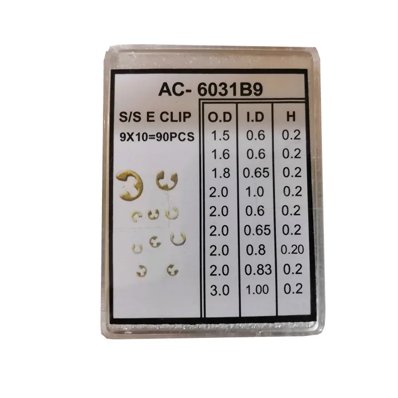 

90Pcs 9 Kinds Stainless Steel Circlip E-Clips Snap Ring Latch Pusher Watch Movement Part Assortment Kit for Watchmaker