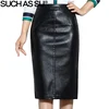 SUCH AS SU New 2022 High Quality Fall Winter Women Pencil Skirt Black High Waist PU Leather Skirts S-5XL Female Mid-Long Skirt ► Photo 1/6