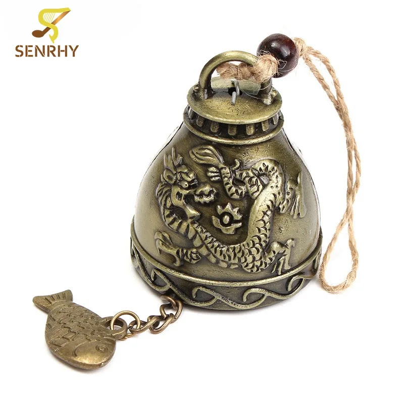 

SENRHY Retro Dragons Pattern Wind Chime Ornament Feng Shui Blessing Bell Lucky Fortune Crafts Home Car Hanging Decor Luck Gift
