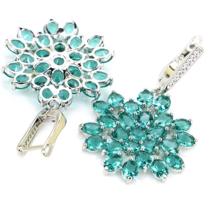 

38x7mm Fancy Square Rich Blue Aquamarine Woman's Wedding Silver Earrings