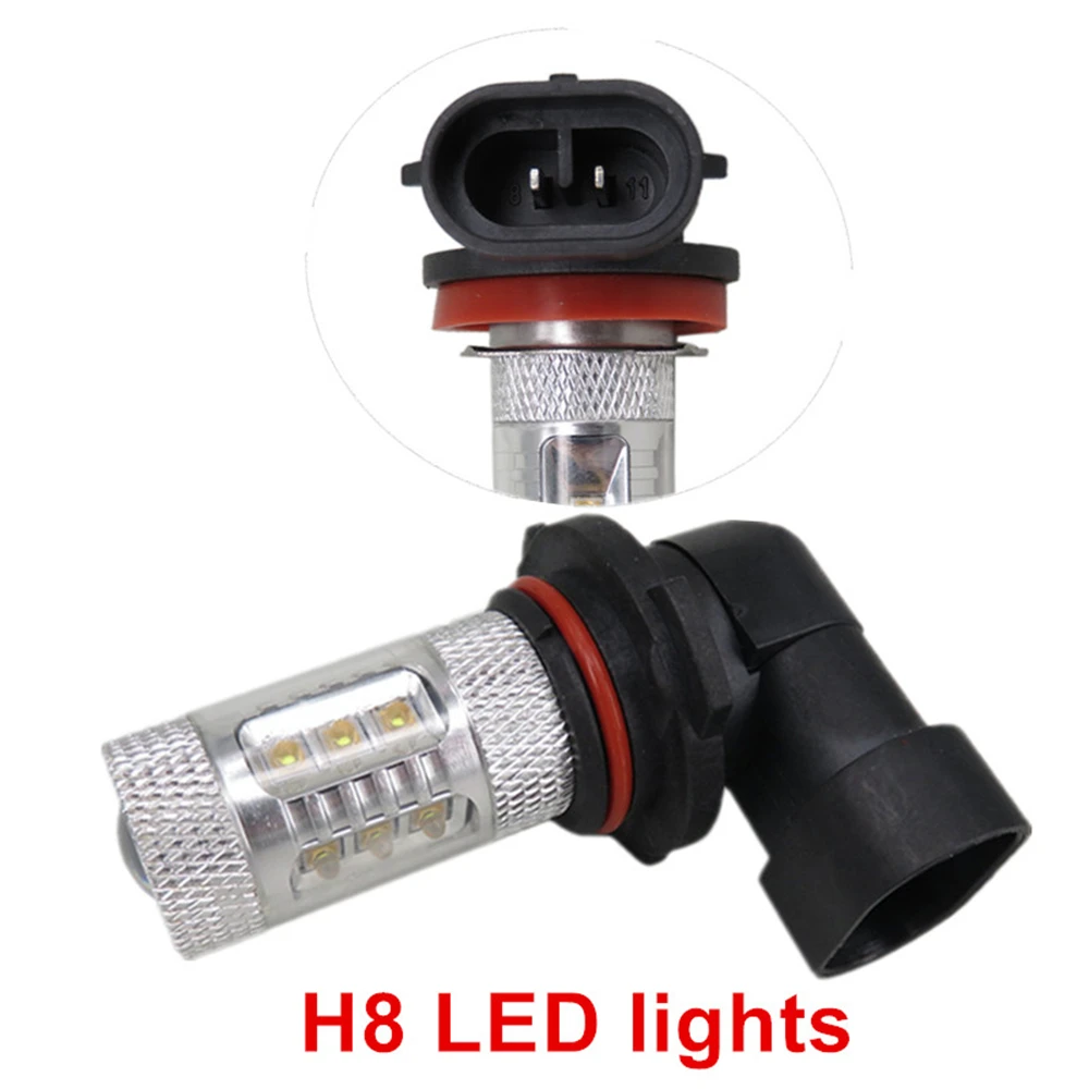 WLJH 2x White 80W Led H8 H9 H11 Car Led Light Automobiles Lighting DRL Daytime Running Driving Light Fog Lamp Bulb 12V 24V