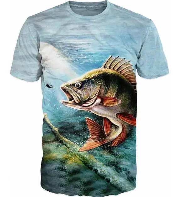 

Cool Mens T-shirt 3D Perch Sublimation Printed Perch Fishing Hobby Harajuku Hip Hop T Shirt
