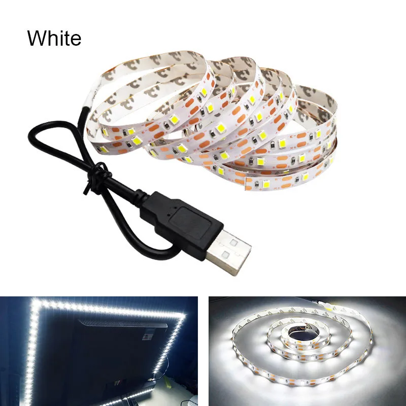 3528 5 в USB порт питания RGB Светодиодная лента не водонепроницаемый светильник Гибкая струнная лампа 1 м 2 м 3 м 4 м 5 м ТВ фон Декор Светильник ing - Испускаемый цвет: White