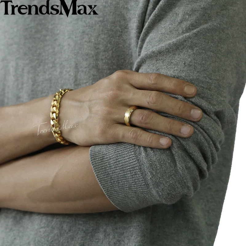 Trendsmax Polished Band Ring Mens Boys Tungsten Carbide Wedding Engagement Gold Silver Color 6mm KTR07