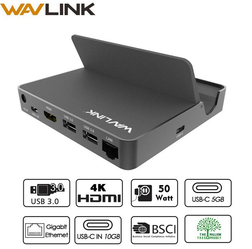 Kopen Wavlink USB 3.0 Universele Aluminium Mini Docking Station USB 3.1 Gen 2 10 Gbps Gigabit Ethernet 4 k HDMI USBC multifunctionele Hub