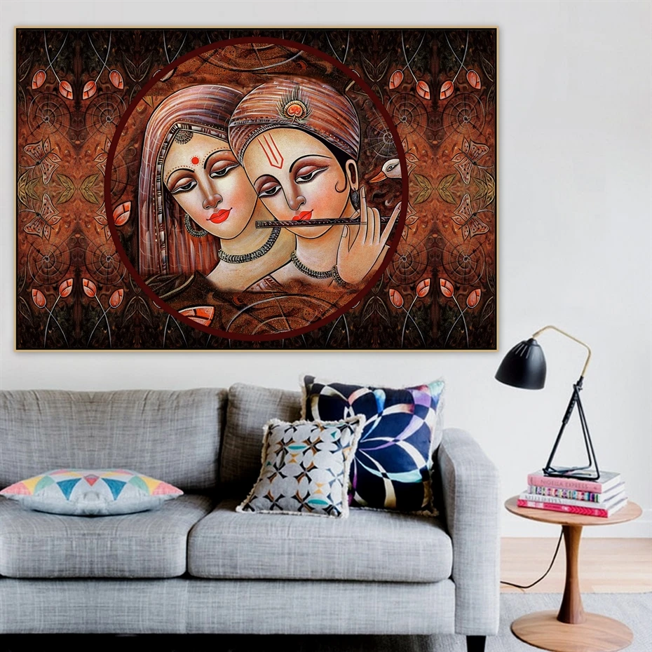 

Radha Krishna Jodi Indian God Devotional Canvas Painting Poster Print POP Wall Art Pictures for Living Room Decor Painting
