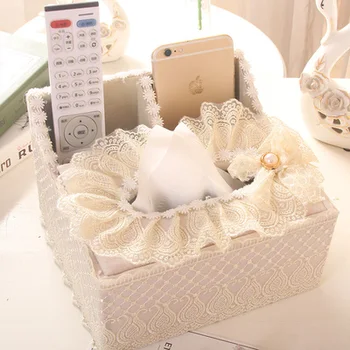 

20*18CM Multi-color European Style Fabric Lace Tissue Box Cosmetic Storage Box Desktop Living Room Remote Control Basket