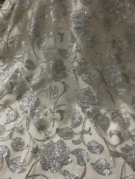 

Nigerian Lace Fabric with glued glitter yaking-453 French Embroidered lace fabric for party dress