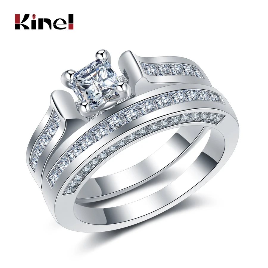 Buy Kinel Unique Square Cut Cubic Zirconia Rings Sets