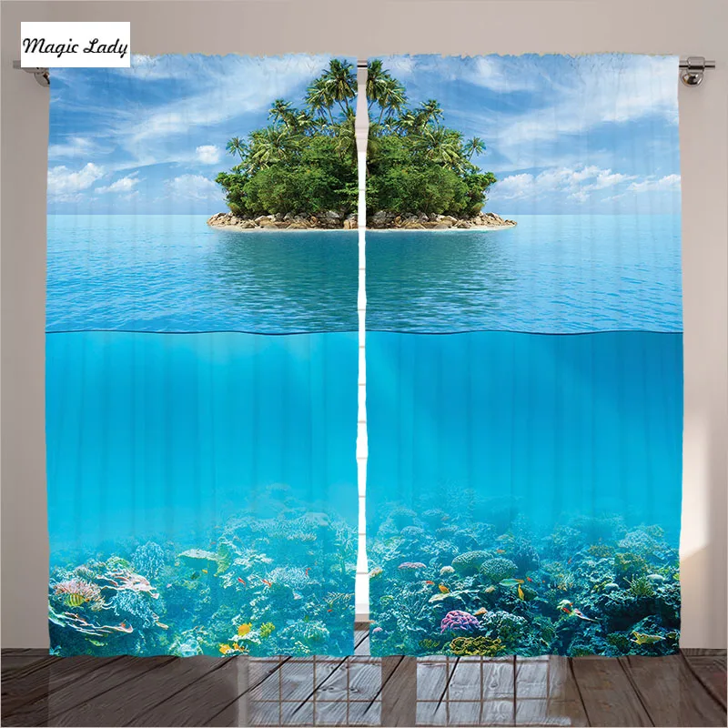 Curtains Navy Blue Living Room Bedroom Reef Tropical ...