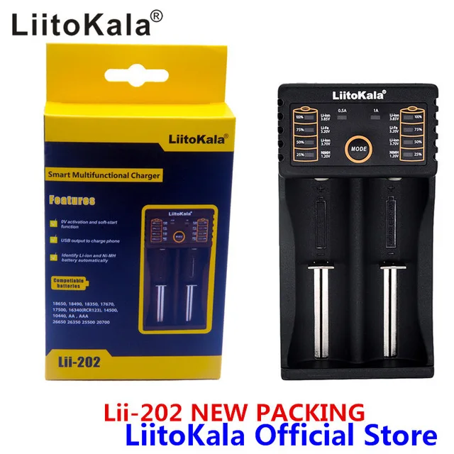 Новое умное устройство для зарядки никель-металлогидридных аккумуляторов от компании LiitoKala lii-100 lii-202 lii-402 1,2 V 3,7 V 3,2 V 3,85 V A/AAA 18650 18350 26650 10440 14500 16340 никель-металл-гидридное аккумуляторное зарядное устройство - Цвет: lii202