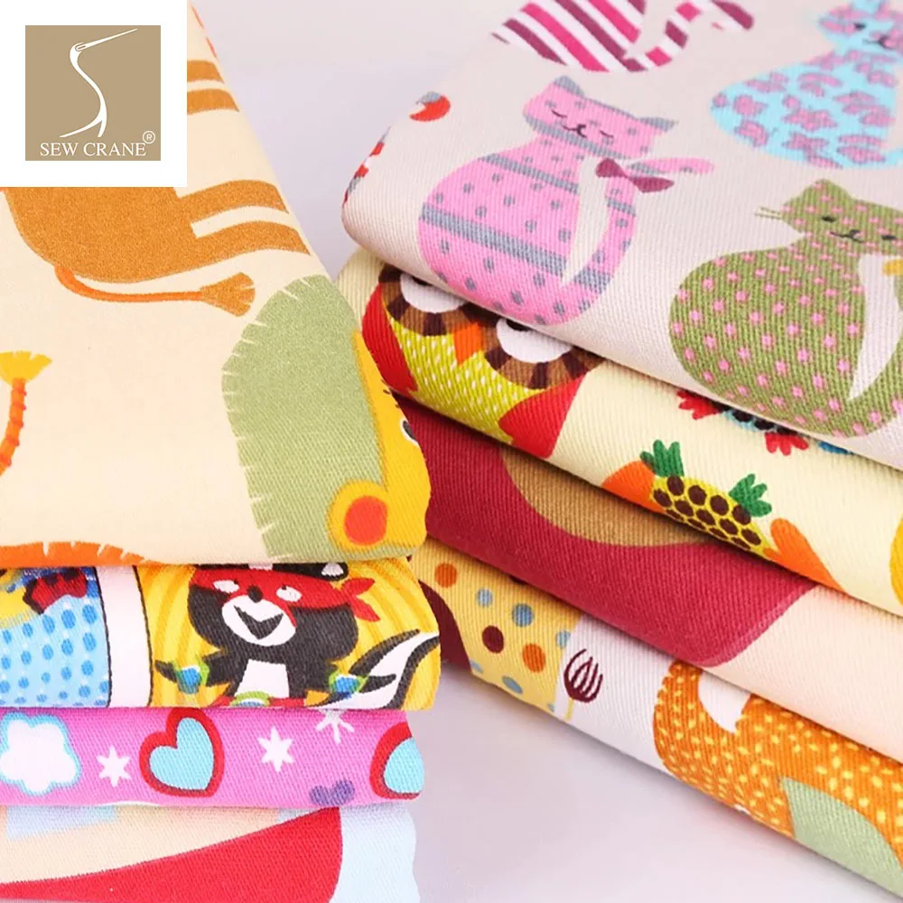 

150cm Wide Safari Wild Animals Funny Kitty Cat Owl Lion Elephant Cartoon Cotton Canvas Fabric Craft Fabric Quilting Fabric