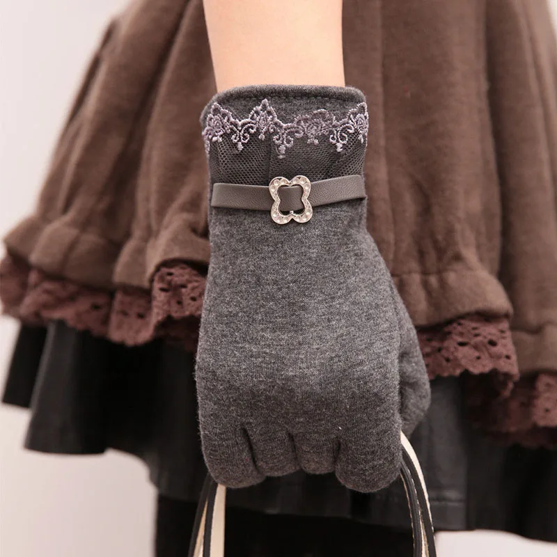 Women Winter Touch Screen Gloves Lace Line Gloves Warm