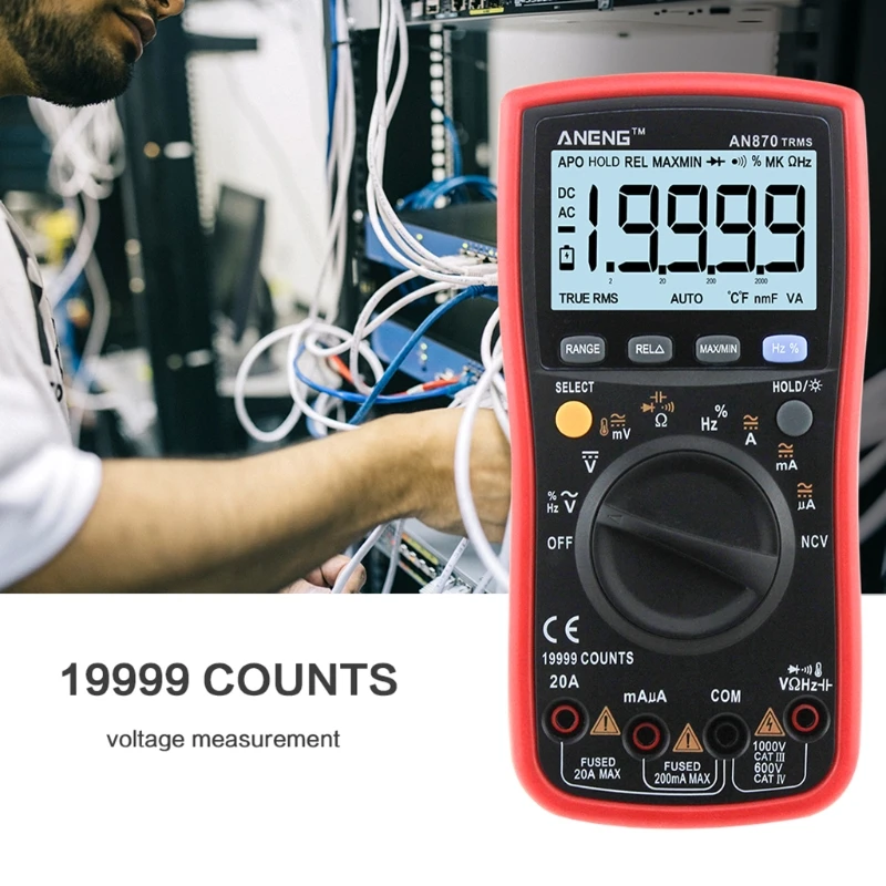 

AN870 Auto Range Digital Multimeter 9999 counts With Backlight AC/DC Ammeter Voltmeter Ohm Transistor Tester multi meter