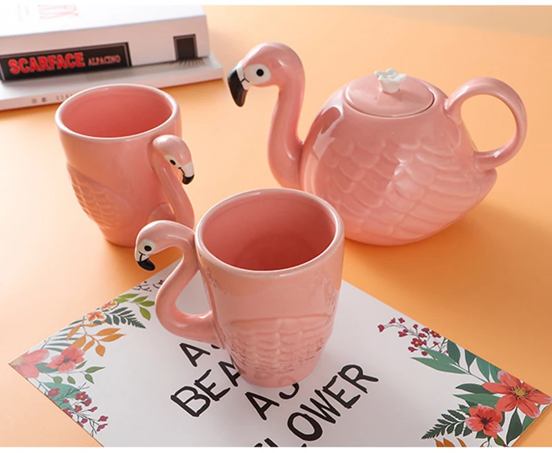 Изысканный креативный чайный сервиз с 3d фламинго наборы супер красивых чашек