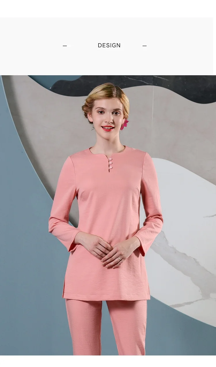 Бесплатная доставка работает Костюмы 2018 с длинным рукавом розовый персик топ + брюки костюм больничной медсестры косметолог белый одежда