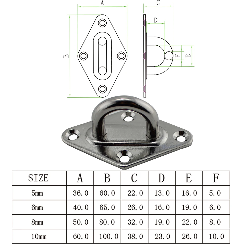 Stainless Steel Boat Diamond Pad Eye Plate Marine Grade 304/316 Boat/Yacht 5mm 6mm 8mm 10mm
