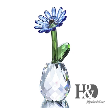 

H&D Crystal Blue Flower Figurine Glass Paperweight Ornament Feng Shui Decor Collection For Gift/Home Decoration/Office Decor