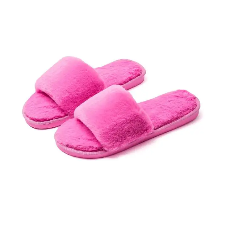 Модная обувь; Домашние Мягкие плюшевые тапочки; хлопковые плюшевые тапочки; женские нескользящие хлопковые плюшевые Тапочки - Цвет: Розово-красный