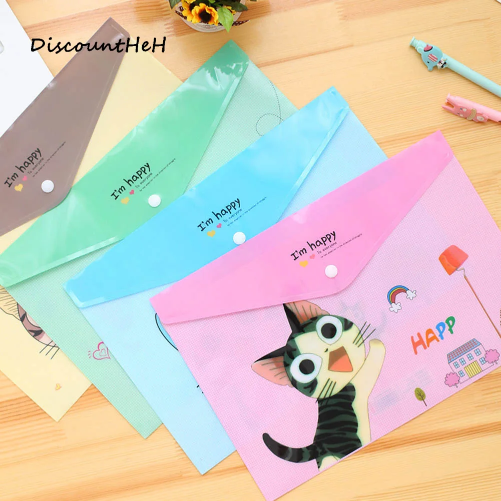 1 PC Cute Cartoon Cat PVC A4 File Folder Document Filing Bag Stationery