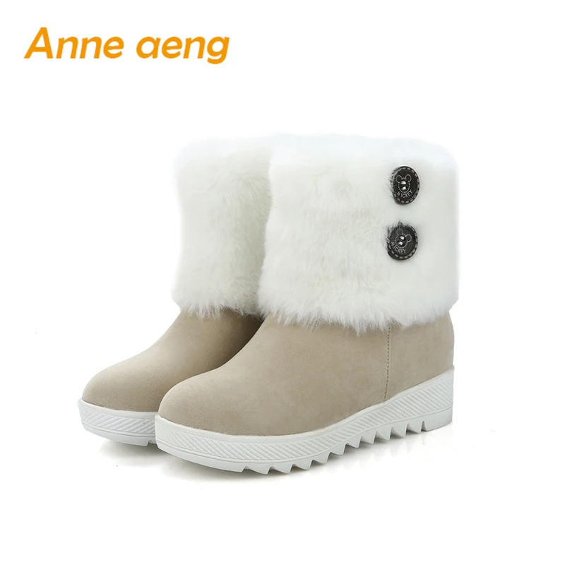 

Anne Aeng Ankle Height Increasing Snow Boots Warm Plush Insole Platform Casual Round Toe Slip-on Botton And Fur Red Yeollw Black
