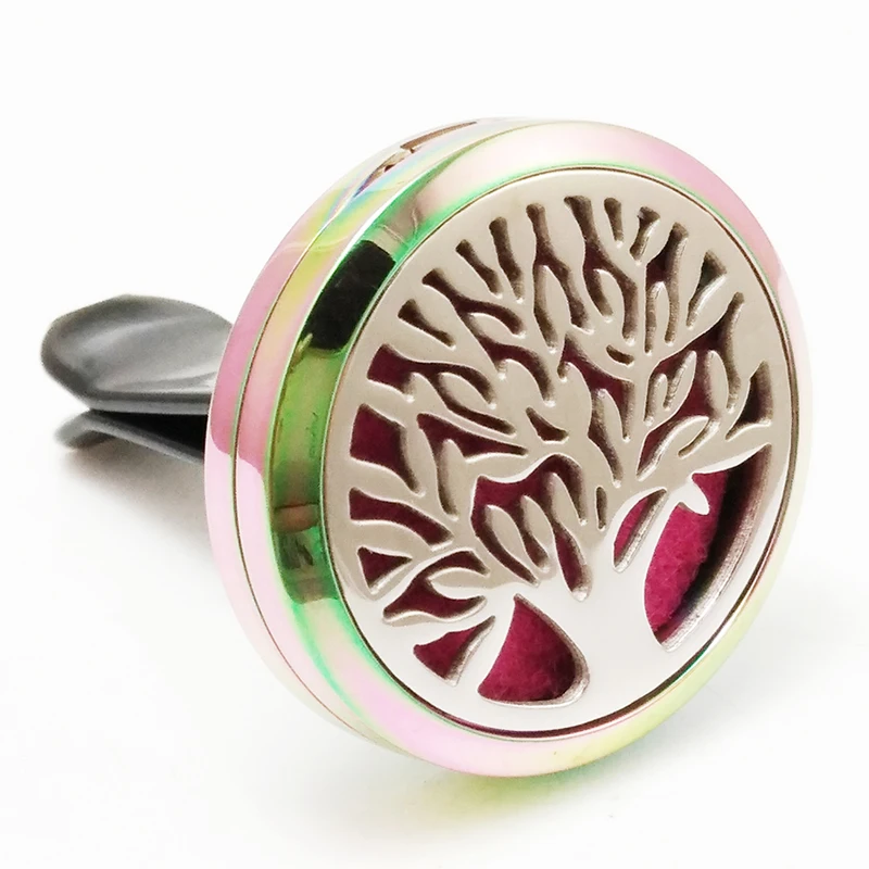 

30mm Stainless Steel Rainbow Color Tree of Life Aromatherapy Essential Oil Diffuser car Locket Vent Clip